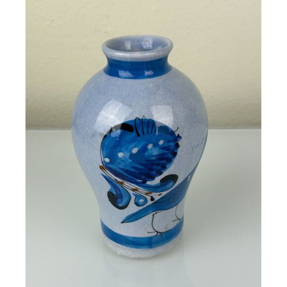 Tonala Made in Mexico Blue Bird Pottery Vase Home Decor Hand Painted 6.25" - Picture 8 of 14
